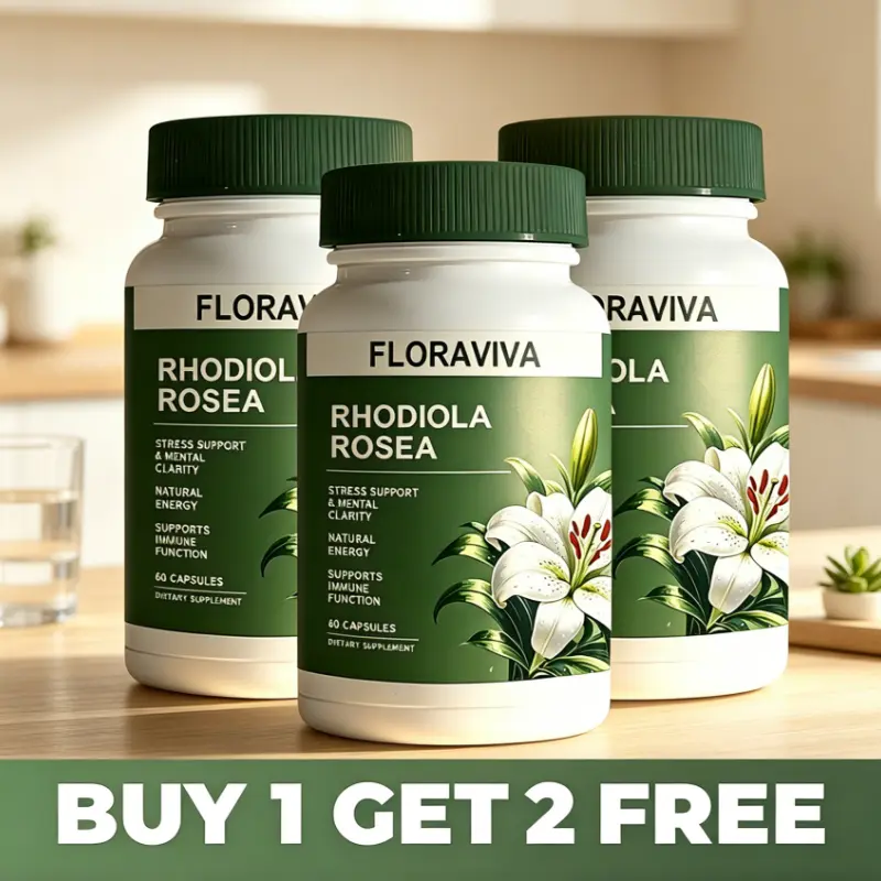 [BUY 1 GET 2 FREE]Floraviva Rhodiola Rosea 500mg Dietary Capsules, Natural Adaptogen Supports Mental Clarity, Focus & Healthy Stress Response, Non-GMO, 60 Capsules
