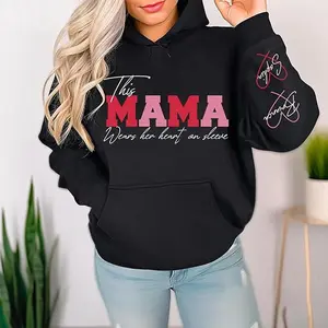 This Mama Wears Her Heart On Sleeve - Custom Kids Names, Mama Shirt Gift for Mom, Mother's Day Shirt, Mama Hoodies, Mom To Be Shirt, Cute Hoodies