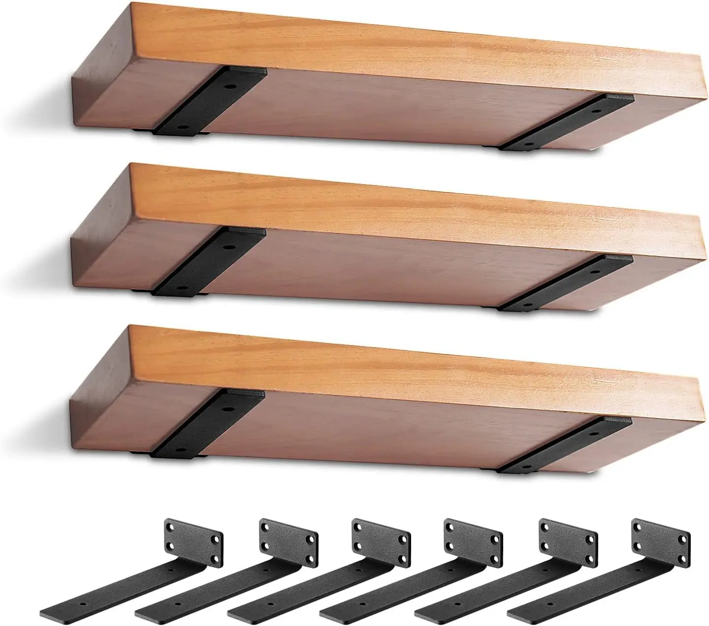 6 Pack Heavy Duty L-Shaped Wall Shelf Brackets, 6 inch, Hidden & Decorative, Black Shelves Room Set