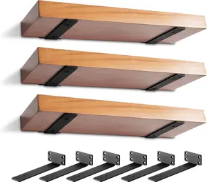 6 Pack Heavy Duty L-Shaped Wall Shelf Brackets, 6 inch, Hidden & Decorative, Black Shelves Room Set