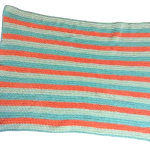 Crochet Plush Blanket Soft & Cozy Striped Design for Home Decor 40.5x57.5 Inches 100% Polyester Yarn