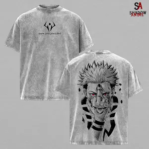 Ryomen Sukuna Tee Washed – Jujutsu Kaisen Washed Anime Manga T-Shirt, Vintage Washed King of Curses Graphic Tee, Unisex Oversized Streetwear Shirt, Dark Jujutsu Anime T-Shirt, Casual Oversize JJK Shirt, Gift for Jujutsu Kaisen Fans