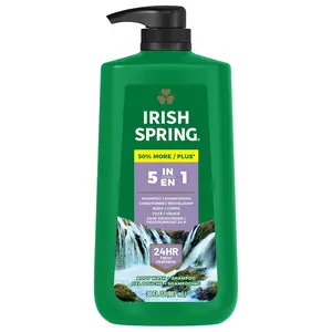 Irish Spring 5 in 1 Body Wash for Men - 30 Oz Pump, Paraben Free, Moisturizing, 24-Hour Deodorizer, Suitable for Face & Body Cleansing - Daily, Cleanser