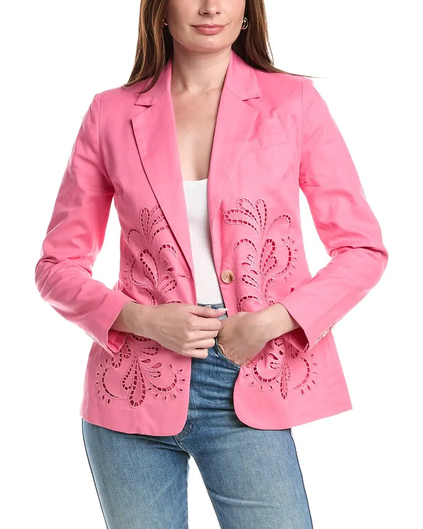 T Tahari Embroidered Linen-Blend Jacket