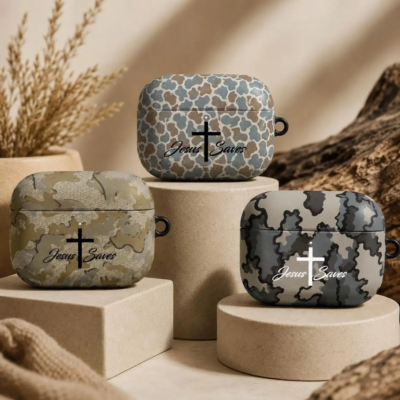 Jesus Saves AirPods Pro Case, Christian Camo AirPods Case, Cross Earbud Cover, Faith Based Gift, Christian Gift for Him or Her