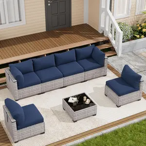 7 Piece Outdoor Patio Furniture Set, Outdoor Sectional Sofa, Wicker Rattan Patio Furniture, Patio Conversation Set with Coffee Table & Cushions