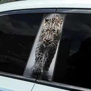2 Wild Cheetah Close-up Theme Car Stickers Easy Peel Sticker B-Pillar Protection, durable and resistant to aging, perfect for personalizing your vehicle, protecting the car | Striking visuals | Peelable sticker, auto