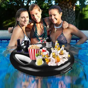 Inflatable Pool Float Drink Holder, Silver Blue Transparent Colors, Summer Party Bucket Cup Cooler, Beach Swimming Ring