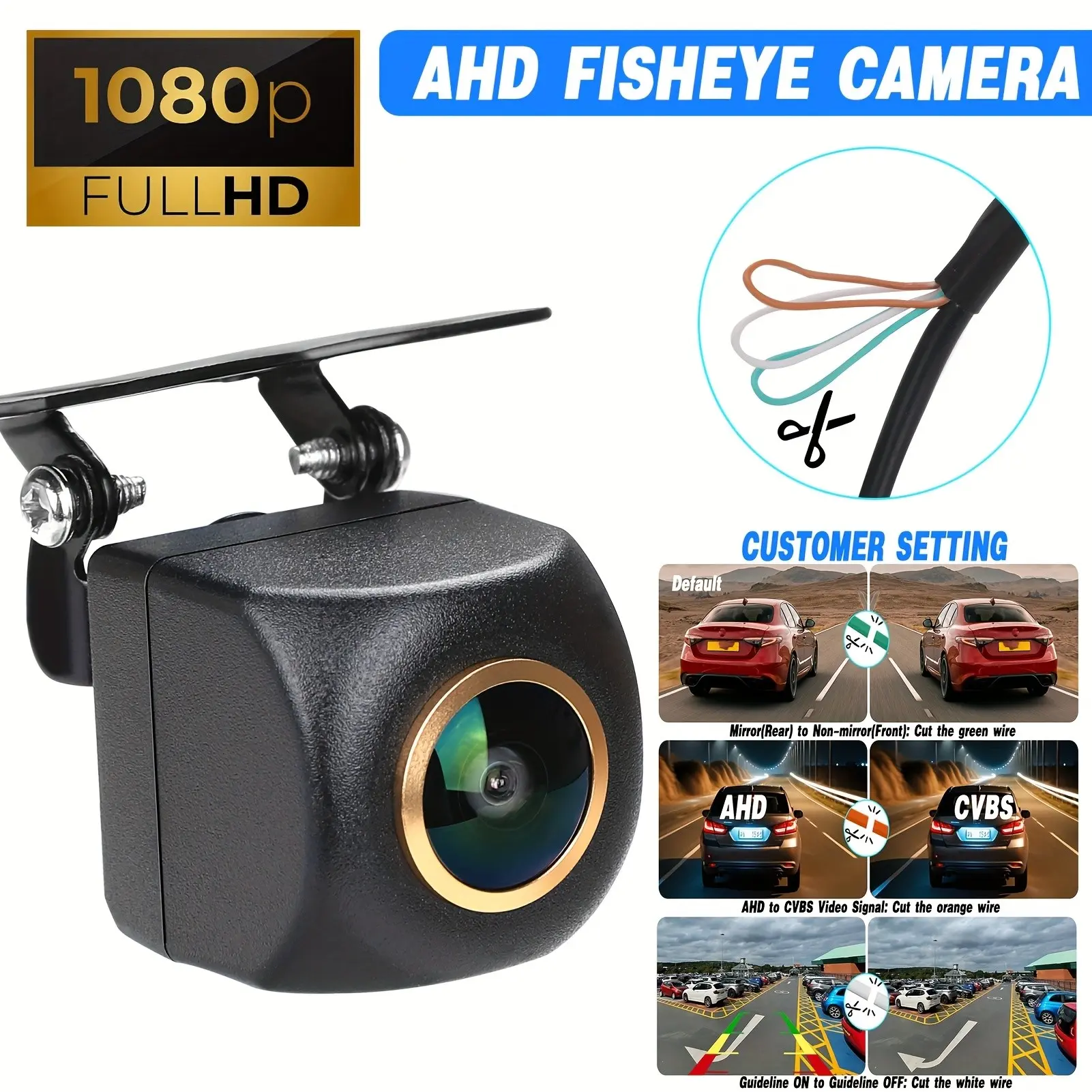 Fisheye Car Backup Camera AHD - Front & Rear View Reverse Camera with Night Vision, Parking Guide Lines, Wide Angle for SUV, RV, and Pickup Truck, Vehicle Safety System, Multifunctional Car Accessories