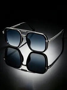 New Classic Retro Square Metal Double Bridge Small Frame Trendy Daily Casual Sunglasses, Metal Frame   PC Lenses, Unisex Street Style Sunglasses, Minimalist High-end Look, Lightweight and Non-pressing, Face-slimming Magic Tool