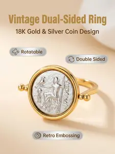 Gold Plated Stainless Steel Greek Mythology Coin Ring Double Sided Rotatable Round Ancient Coin Design Unique Fashion Ring