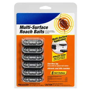 Multi-Surface Roach Bait Stations with Adhesive Mounting, Indoor Cockroach Control for Walls, Cabinets and Hidden Areas, 6 Count