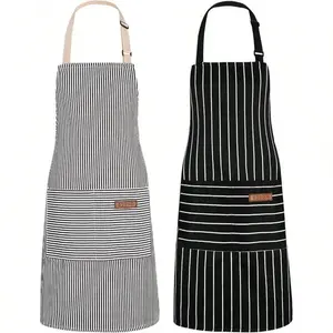 White Black Striped Man Woman Home Restaurant Kitchen Baking Nail Bib Oil Repellent Work Apron Adjustable