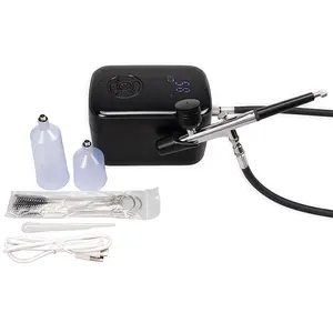 This 58psi portable double-action spray gun kit with a mini air compressor is suitable for a variety of handicrafts, including makeup, art painting, cake decorating, nail art, and model painting.