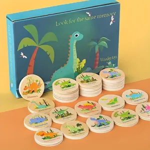 Wooden Dinosaur Memory Match Game, Party Table Game, 1 Set Colorful Illustrated Early Learning Toy, Ideal for Travel, Birthdays, Festival Gifts