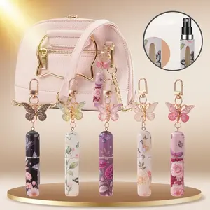 Floral 5ML Refillable Perfume Keychain Spray Bottle, Cute Printed Travel-Friendly Portable Mini, & Floral Design