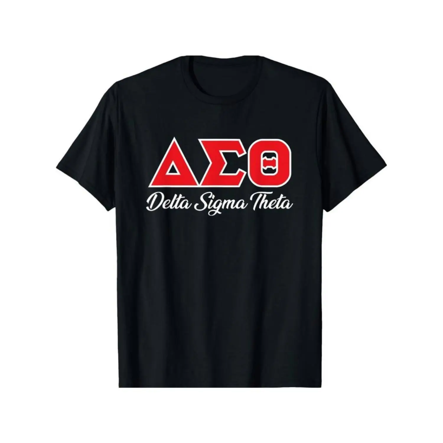 Delta Sigma Theta Sorority Short-Sleeve Round Neck T-Shirt, Black with Red White Lettering, Casual Streetwear Top Paraphernalia, Shortsleeve, Tshirt