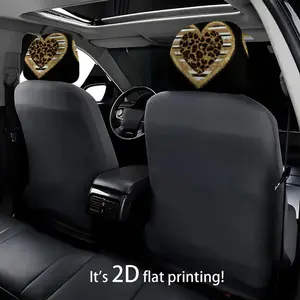 Black Background with Golden Leopard Print Heart Pattern Car Headrest Cover, Car Interior Accessory, 2D Flat, Suitable for Travel/Daily Commuting, All Seasons, Car Interior Additions