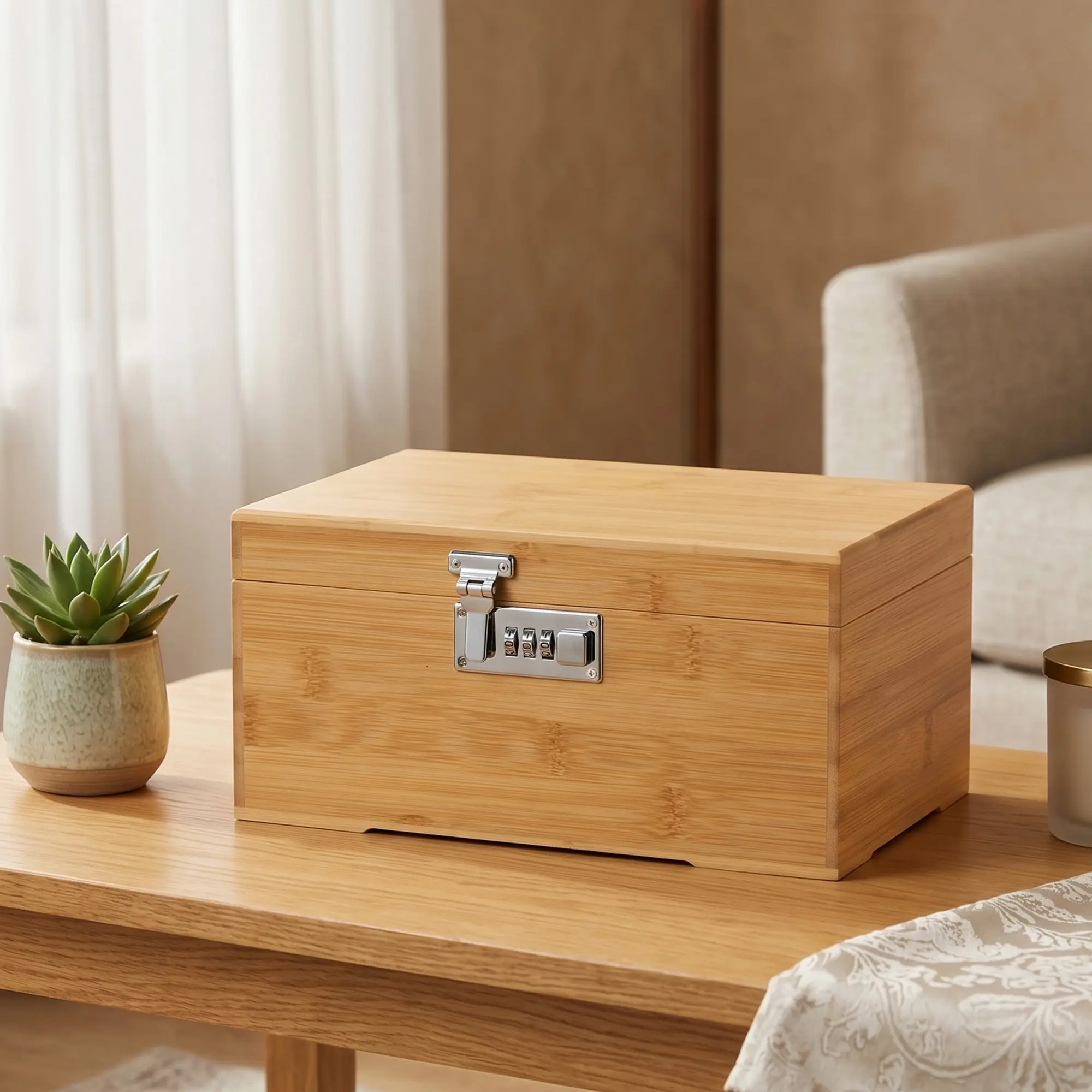 Viking Factory Bamboo Storage Box with glass jars – Elegant storage solution for home and office décor | Expertly crafted using mortise-and-tenon joinery|wooden treasure chest,dorm essentials,home decor