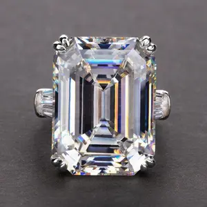 18k White Gold Plated Emerald Cut CZ Ring