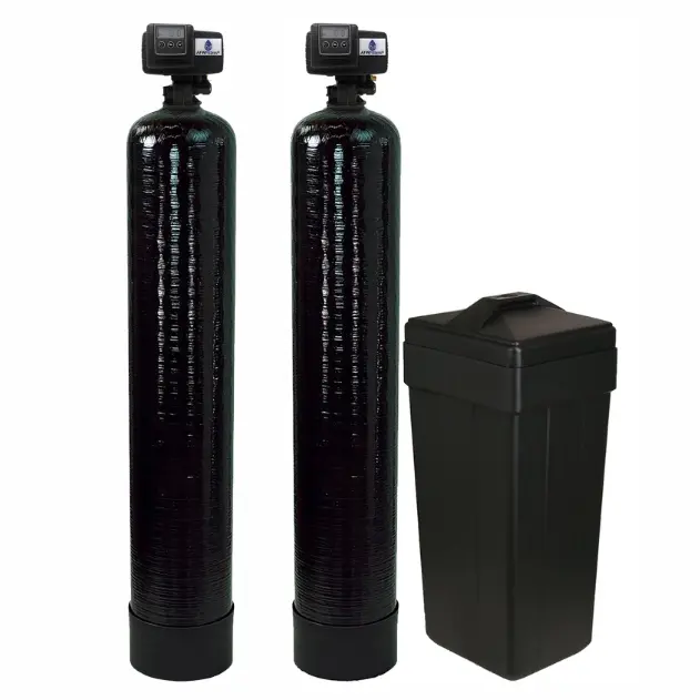 AFWFilters Built Combo Package Backwashing Carbon Filter and Premium Purolite C100E Resin 48k Whole House, On Demand Water Softener and Filter Package with Fleck 5600SXT Control Heads, Pentair Tanks