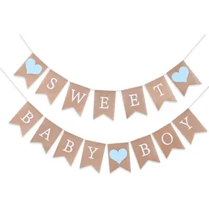 Sweet Baby Boy Burlap Banner - Rustic Baby Shower Decorations, Photo Props (Sweet Baby Boy Blue)