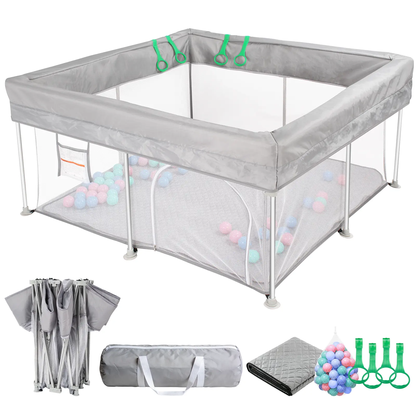 Desque 50x50 in Foldable Baby Playpen with Carry Bag, Portable Oxford Fabric Playpen for Babies, Anti-Slip Pads, Indoor Outdoor Travel Use