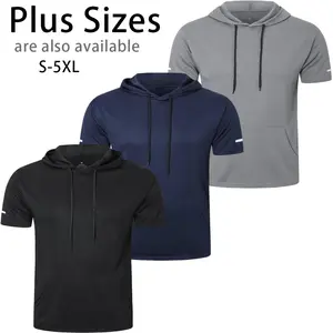 【Purchase one size larger】3 Pack Men's Muscle Moisture Wicking Shortsleeve Athletic T-Shirt Solid Color Versatile Casual Workout Hoodie-Beige Plain Activewear Training Menswear Gym Tops Breathable Sports Top