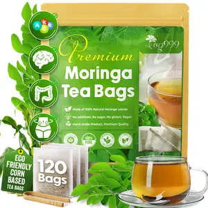 FreshDrinkUS 120 Moringa Leaf Tea Bags, 100% Natural & Pure from Moringa Leaves. Loose Leaf Moringa Herbal Tea. Moringa Leaf Tea. No Sugar, No Caffeine, No Gluten, Vegan. Beverage