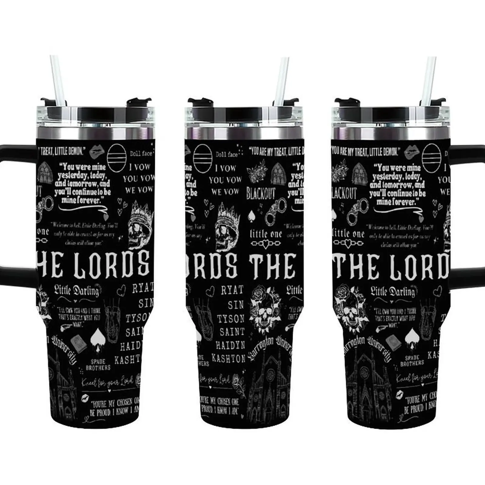 The Lords Dark Romance 40oz Tumbler with Handle, Barrington University Bookish Fan Gift, Ryat Silas Tyson Sin Custom Aesthetic Travel Mug, Little Darling Dark Romance Merchandise, Large Capacity Insulated Water Bottle for Book Lovers, dealsforyou