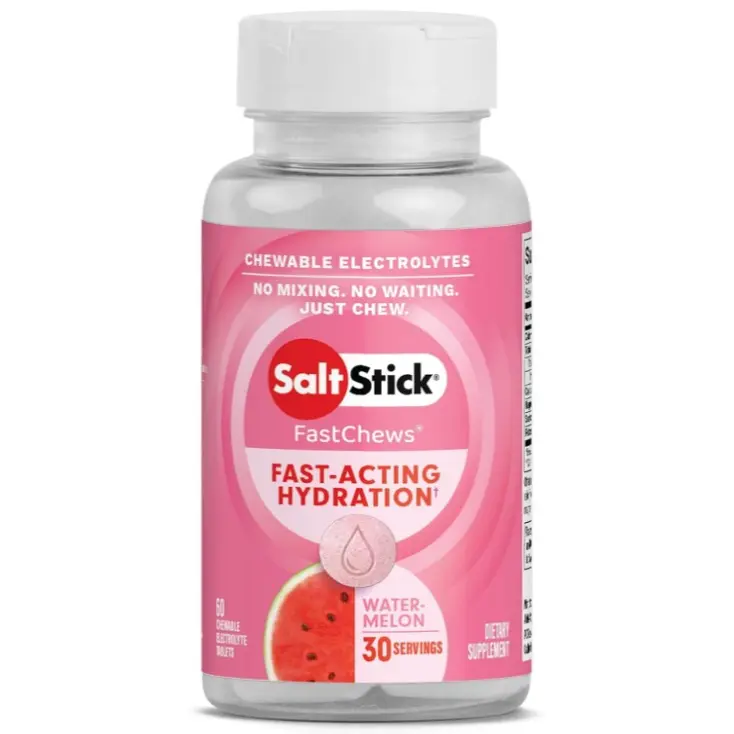 SaltStick FastChews Electrolytes - 60 Chewable Electrolyte Tablets - Watermelon - Salt Tablets for Running, Fast Hydration, Leg Cramps Relief, Sports Recovery - Non-GMO, Vegan, Gluten Free
