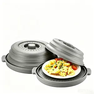Stop Cleaning Microwave Mess! 2 Pack Foldable Clear Food Splatter Cover With Tray, Ventilated Multi-Layer Microwave Guard, Dishwasher Safe Kitchen Dust Proof Food Lid, Kitchenware Cooking Gadgets