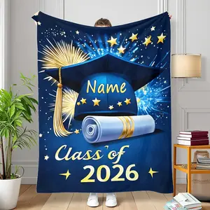 Personalized graduation blanket, graduation gift blanket for the class of 2026, lightweight flannel, suitable for graduation parties and classroom decoration, machine washable