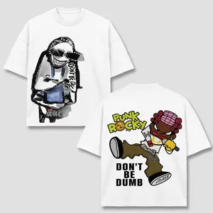 Rocky T-Shirt, Punk Rocky Don't Be Dumb Tee, AWGE Hip Hop Graphic Top, Vintage Acid Wash Grey Oversized Shirt, Retro Rap Music Merchandise, Streetwear Y2K Fan Gear, Men Women Short Sleeve Heavyweight Cotton Wear