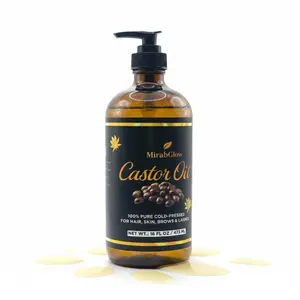 MirabGlow Castor Oil 16 fl oz | 100% Pure & Natural | Cold-Pressed, Hexane-Free | Premium Grade Carrier Oil for Hair Growth, Eyelashes & Eyebrows | Hair, Skin & Body Care