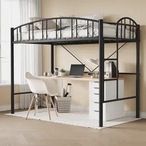 【GARVEE】Modern Space-Saving Twin Metal Loft Bed Frame – Heavy Duty, Arched Guardrail, Safety Ladder, No Box Seasonal Needed – Matte Black or Gray