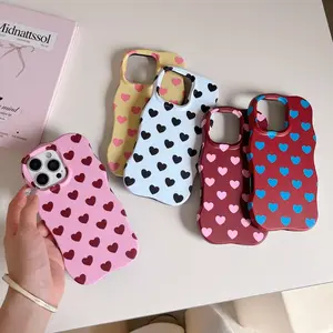INS Wave Love Heart Cute Cellphone Case for Handheld Devices, Women's Matte Shockproof Tech Accessory, Compatible with iPhone 17/16/15/14/13/12/11, Ideal Holiday Gift for Friends