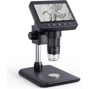 Digital Microscope 4.3" HD LCD Screen,  Magnifier 1-1000X Zoom, Stereo Camera with 8 Adjustable LED Lights, PC View, Compatible with MacOS