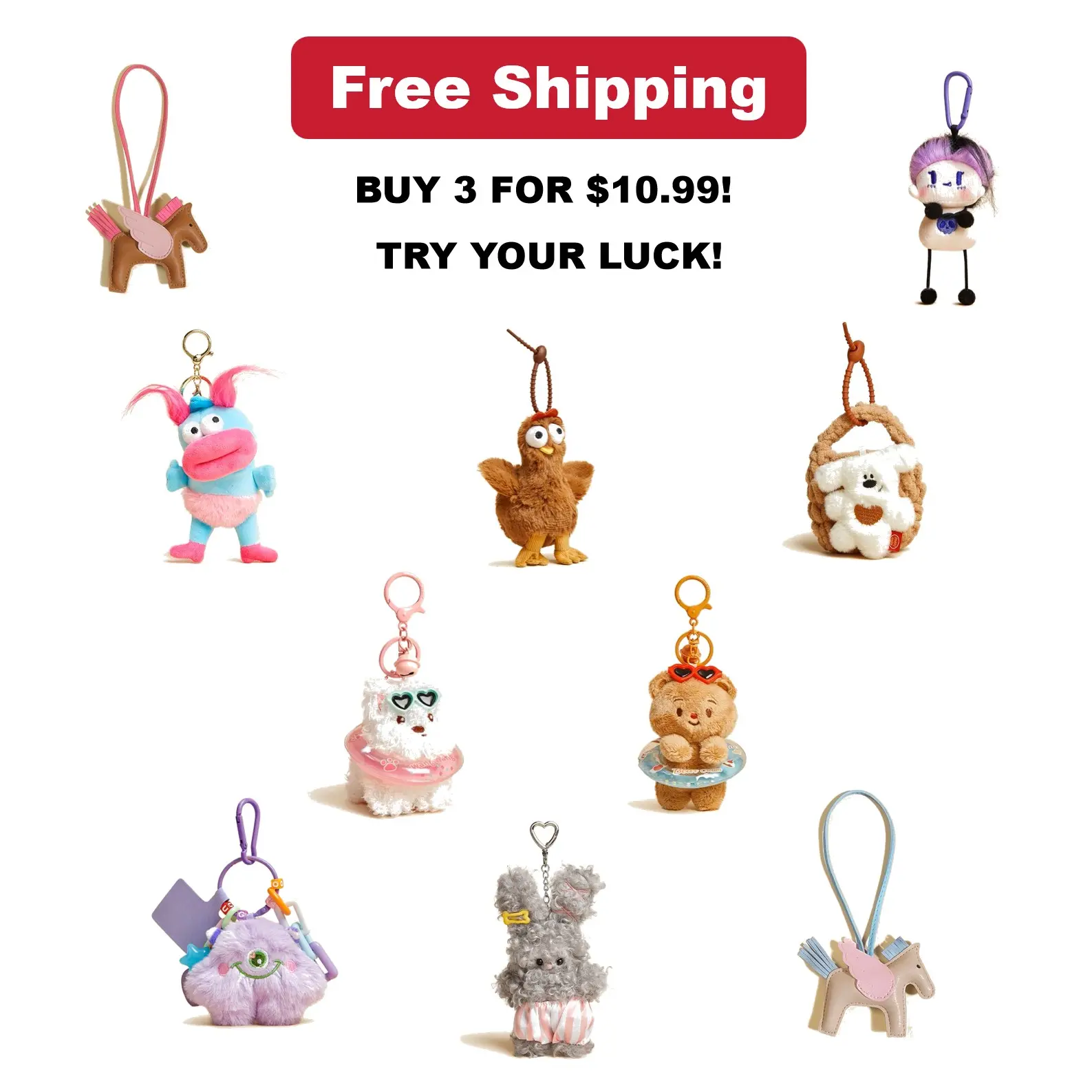 Free Shipping!!! 3 FOR $10.99 ONLY! Mystery Bag Charms Blind Box Set. Try your luck with mystery bag charms!, Purse Charms, Charms For Bags