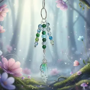 Handmade Keychain Beaded with a Resin Fairy Wing - Colorful Beads & Unique Design