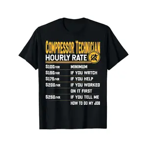 [100% Cotton] 100% Cotton Compressor Technician Hourly Rate T Shirt Funny Price List Wrench Graphic Tee Casual Short Sleeve Top For HVAC Tech Workers