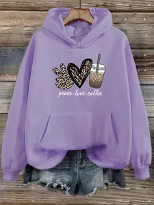 Women's Leopard Graphic Print Drawstring Pocket Hoodie, Casual Drop Shoulder Long Sleeve Hooded Sweatshirt, Fall & Winter Clothes for Daily Wear