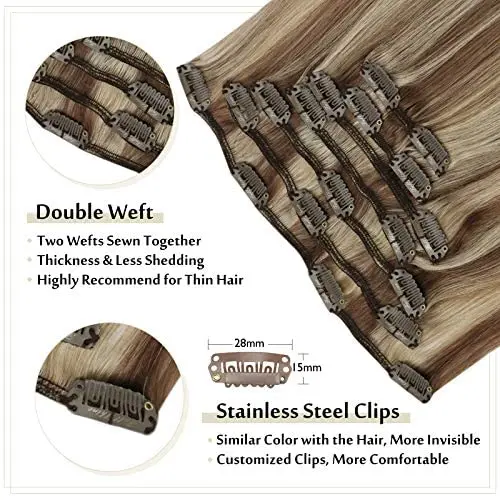 Full Shine Clip in Hair Extensions Balayage Blonde Real Human Hair Clip ins for Women Full Shine Clip in Hair Extensions Balayage Blonde Real Human Hair Clip ins for Women