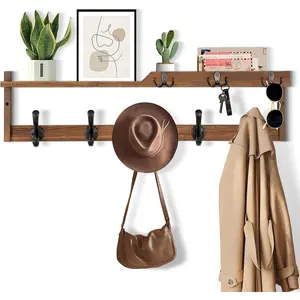 29'' Coat Rack Wall Mount with Shelf, Coat Hanger Wall Mount with Key Hooks and Mail Holder,  Entryway Floating Shelf with Hooks and Storage, Hat Rack for Wall Key Holder Mail Organizer