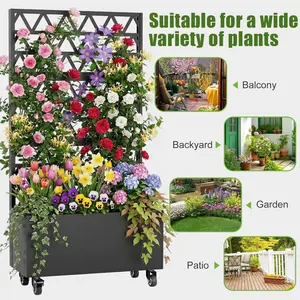 Metal Planter Box with Trellis Privacy Screen Raised Garden Bed with Trellis