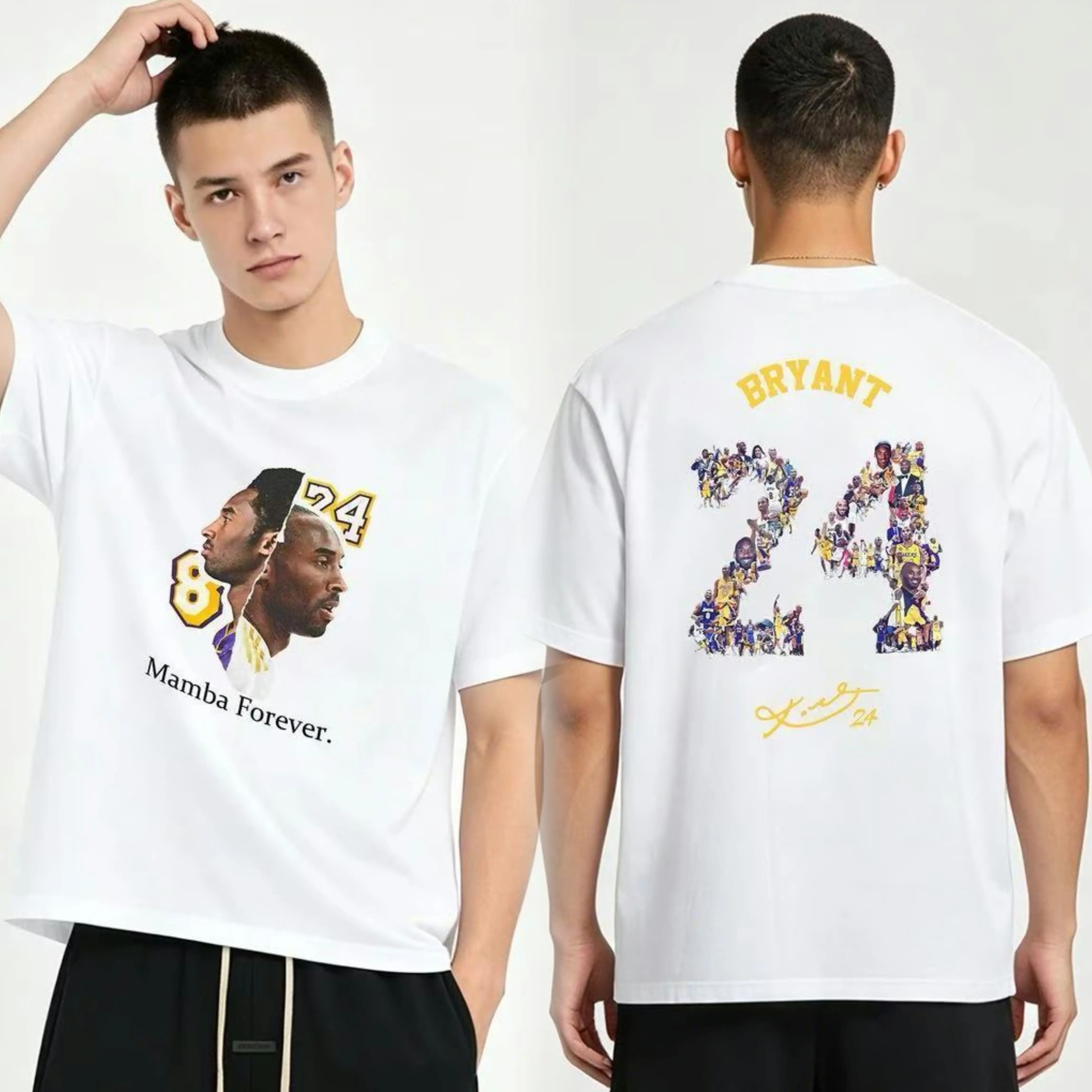 Menswear Round Neck Short-Sleeve Top - 8-24 Tribute Unisex Oversized Casual Streetwear T-Shirt - August 24th Kobe Memorial Mamba Forever Graphic Tee