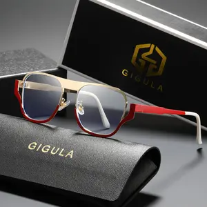 Gigula Trendy Reading Glasses, Colorblock Geometric Frame, Bright Metal Legs, High Strength Ultra-Light Durable, Brand Gift Box