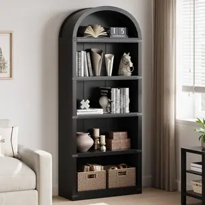 Garvee 5 Tier Bookshelf Arched Bookcase Farmhouse Bookcase Display Storage Rack  Wooden Bookshelves