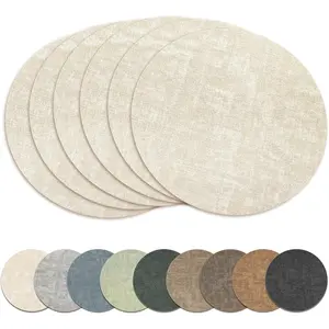 13" Round Placemats Set of 6, Reversible Faux Leather Heat Resistant Table Mats, 100% Waterproof Oilproof Wipeable Table Protective Placemats for Vinyl, Washable for Indoor & Outdoor Use (6, Beige)