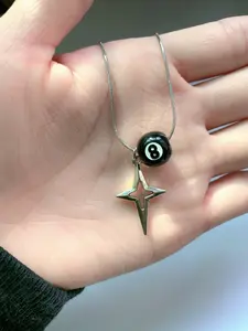 1pcs Punk Star 8 Ball Pendant Necklace, Unisex Hip Hop Korean Fashion Chain, Y2K Jewelry Accessory, Graduation Gift, Friend Present, Exquisite Jewelry Gift